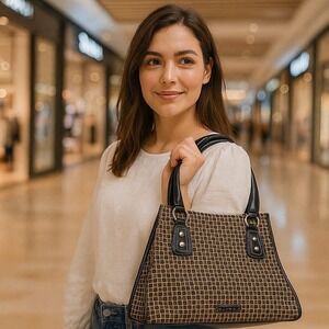 Nine & Co. Satchel Handbag Designer‎ Purse Structured Tote Bag Brown L Retro